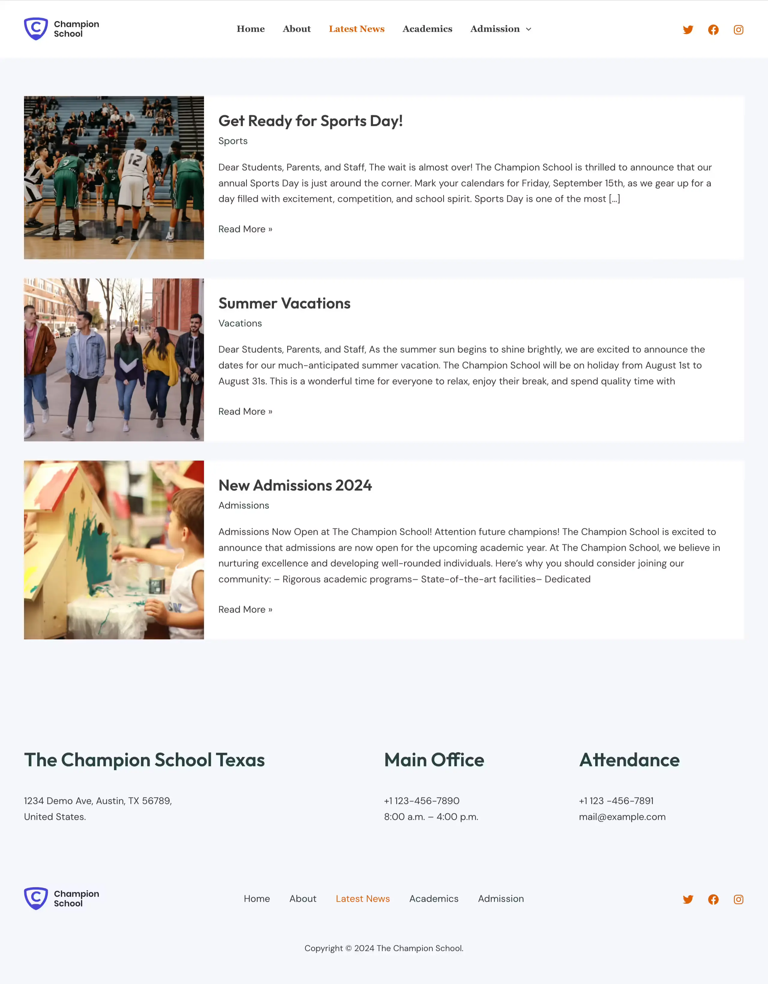 latest-news page of educational institue site